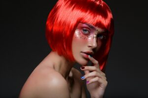 Beautiful girl in red wig