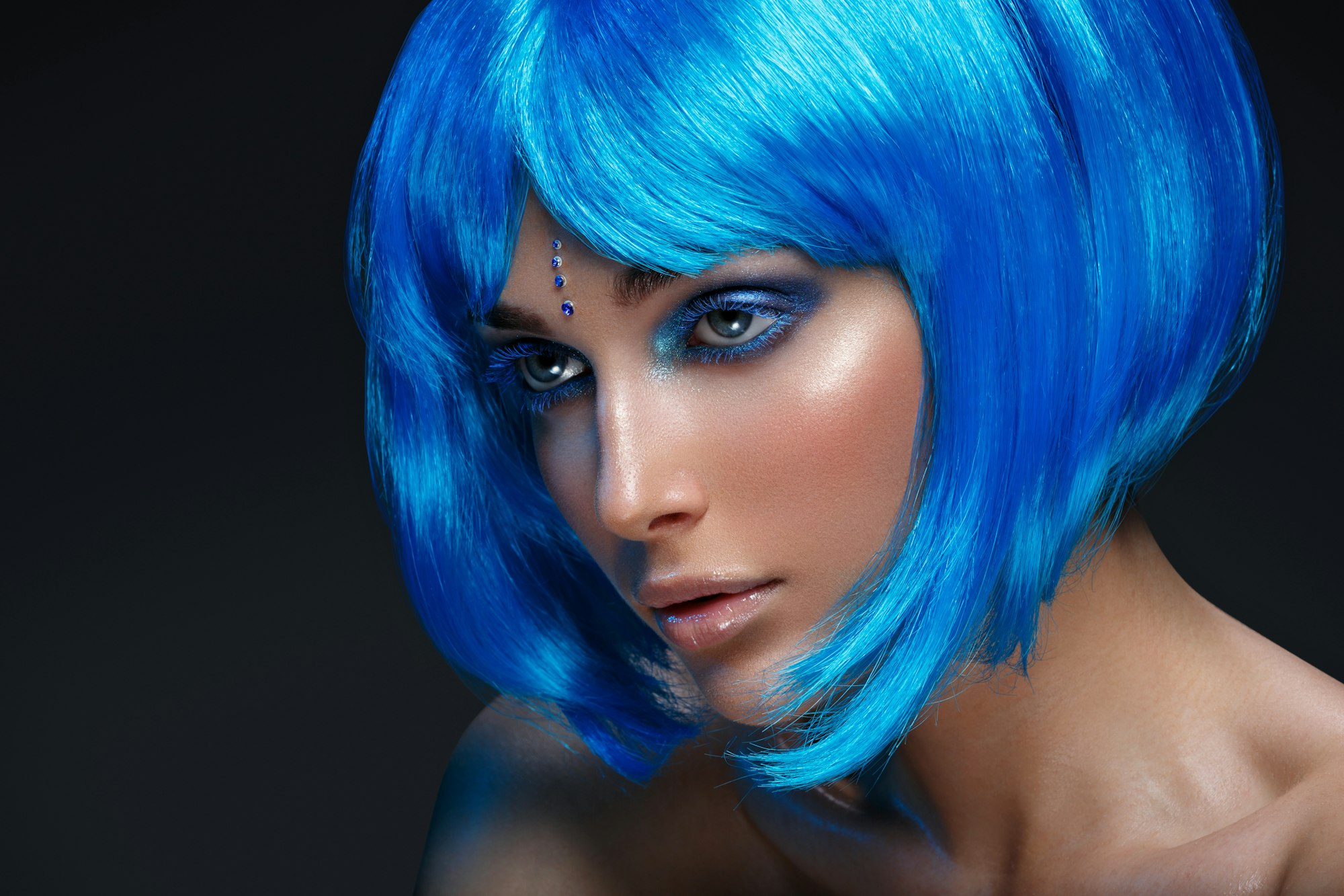 Beautiful girl in blue wig